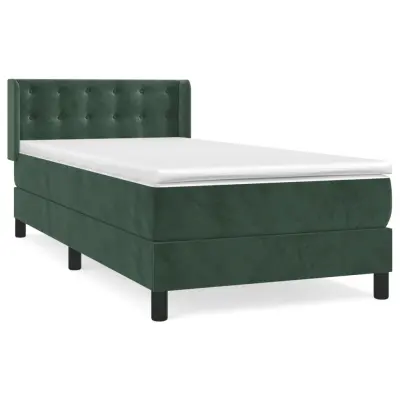 Box spring postelja - Vzmetna postelja z vzmetnico temno zelena 90x200 cm žamet SL1739