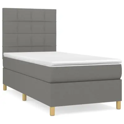 Box spring postelja - Vzmetna postelja z vzmetnico temno siva 100x200 cm blago SL342