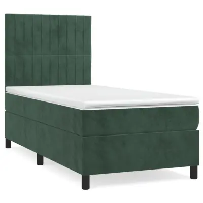 Box spring postelja - Vzmetna postelja z vzmetnico temno zelena 100x200 cm žamet SL648