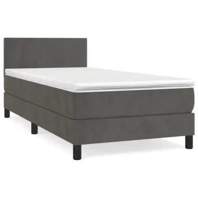 Box spring postelja - Vzmetna postelja z vzmetnico temno siv 90x190 cm žamet SL596