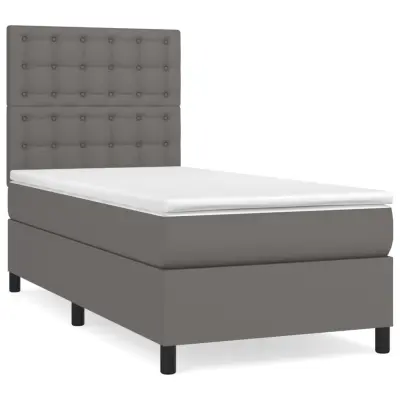 Box spring postelja - Vzmetna postelja z vzmetnico siv 90x190 cm umetno usnje SL717
