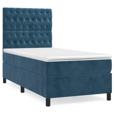 Box spring postelja - Vzmetna postelja z vzmetnico temno modra 90x200 cm žamet SL682
