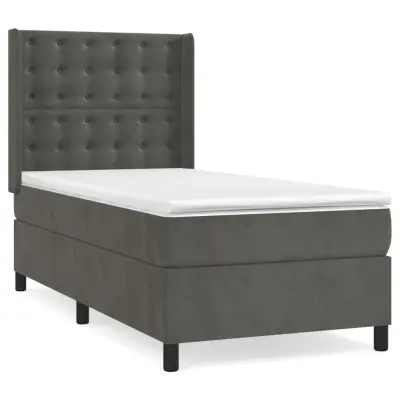 Box spring postelja - Vzmetna postelja z vzmetnico temno siva 80x200 cm žamet SL1545
