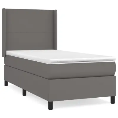 Box spring postelja - Vzmetna postelja z vzmetnico siva 80x200 cm umetno usnje SL1376