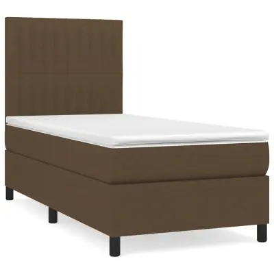 Box spring postelja - Vzmetna postelja z vzmetnico temno rjava 100x200 cm blago SL271