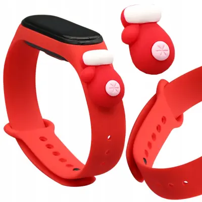 STRAP XMAS PASEK OPASKA DO XIAOMI MIBAND 4/3 ŚWIĄTECZNY CZERWONY RĘKAWICZKA