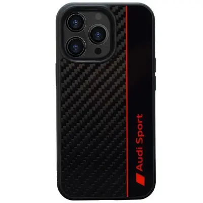 OVITEK AUDI IZ KARBONSKIH VLAKEN STRIPE ZA IPHONE 13 / 13 PRO ČRN OVITEK