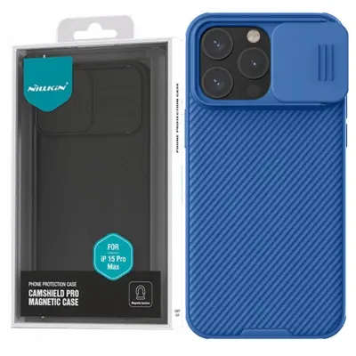 NILLKIN SKÓRZANE ETUI CASE OSŁONA NA APARAT DO IPHONE 15 PRO NIEBIESKIE