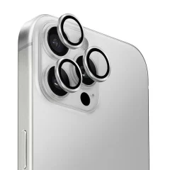 SZKŁO HARTOWANE UNIQ OPTIX ALUMINIUM CAMERA LENS PROTECTOR NA APARAT TELEFONU Z APLIKATOREM DO IPHONE 16 PRO / 16 PRO MAX - SREBRNE