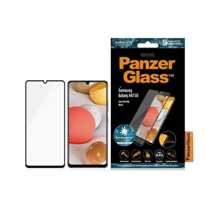 SZKŁO HARTOWANE PANZERGLASS E2E SUPER+ ANTYBAKTERYJNE NA SAMSUNG GALAXY A42 5G - Z CZARNĄ RAMKĄ
