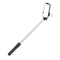 HURTEL SELFIE STICK TELESKOPSKI STATIV 1M Z LUČKO IN ROČAJEM ZA TELEFON, ČRN