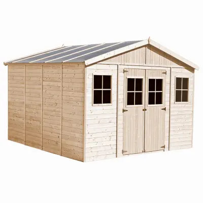 Lesena vrtna hiša - H246 x 418 x 420 cm/ 16 m² - Panelna konstrukcija, Vrtna lopa s podi - TIMBELA M330+M330G