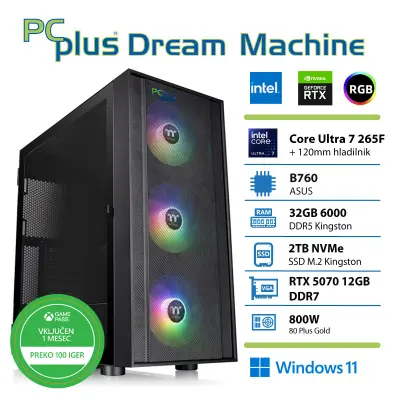 PCPLUS Dream Machine Ultra 7 265F 32GB 2TB SSD RTX 5070 12GB Windows 11 Home + Xbox GP gaming namizni računalnik