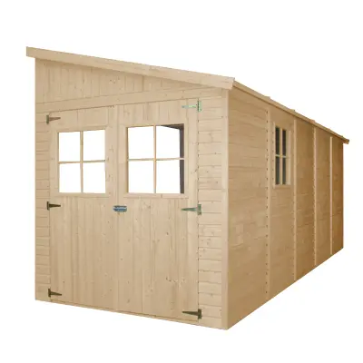 Lesena vrtna hiša (s 3 stenami) - H244x216x513 cm/10 m2 - Vrtna lopa s podi - TIMBELA M341+M341G
