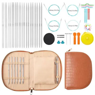 Komplet krožnih pletilnih igel iz nerjavečega jekla Khaki