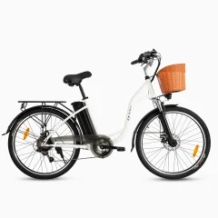 DYU C6 Retro električno mestno kolo, 250 W 36 V 12,5 Ah, s košaro in zadnjim prtljažnikom, belo