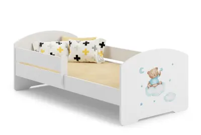 Otroška postelja LUK 160x80 z ograjami - Modri medvedek