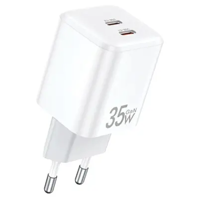 AWEI STENSKI POLNILEC PD65-EU 35W 2X USB-C BEL/WHITE GAN ZA TELEFONE