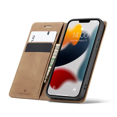 SPACECASE OVITEK DENARNICA ZA IPHONE 13 MINI USNJEN OVITEK RJAV