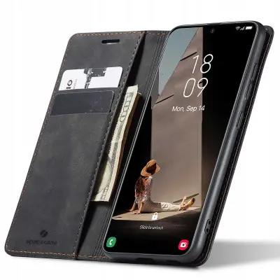 SPACECASE DENARNICA GALAXY S21 FE ETUI ČRNO USNJE