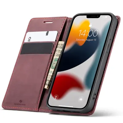 SPACECASE OVITEK WALLET ZA IPHONE 13 MINI USNJEN OVITEK RDEČ