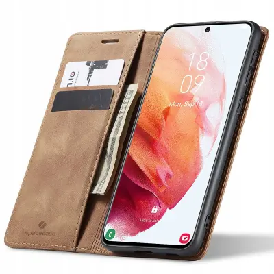 SPACECASE OVITEK GALAXY S21+ WALLET COVER SVETLO RJAV USNJE