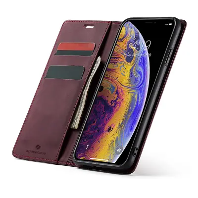 SPACECASE OVITEK DENARNICA ZA IPHONE X XS RDEČ USNJEN S KARTICAMI