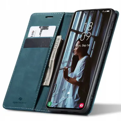 SPACECASE CASE DENARNICA ZA SAMSUNG GALAXY S21 MODRA USNJENA