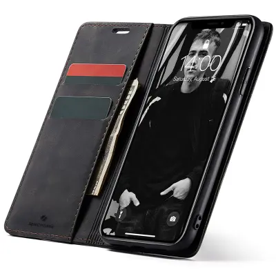 SPACECASE OVITEK DENARNICA ZA IPHONE XR ČRNO USNJENO ZA TELEFON