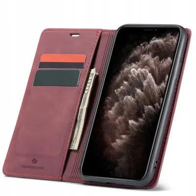 SPACECASE WALLET OVITEK ZA IPHONE 11 PRO USNJEN OVITEK RDEČ