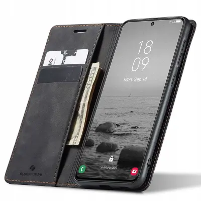 SPACECASE ETUI ZA DENARNICO GALAXY S23+ USNJEN ETUI ČRN
