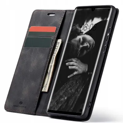 SPACECASE CASE DENARNICA ZA HUAWEI P30 PRO ČRNO USNJENO