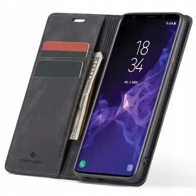 SPACECASE OVITEK GALAXY S9 USNJENI ČRNO ZA SAMSUNG