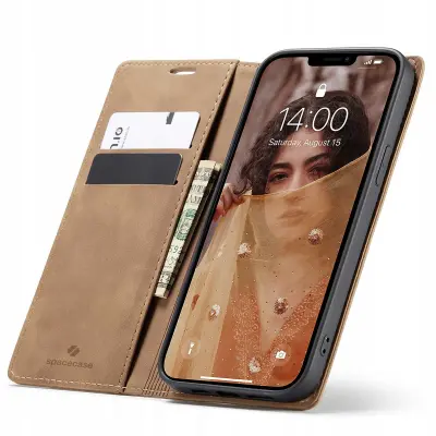 SPACECASE OVITEK DENARNICA ZA IPHONE 13 USNJENA RJAVA