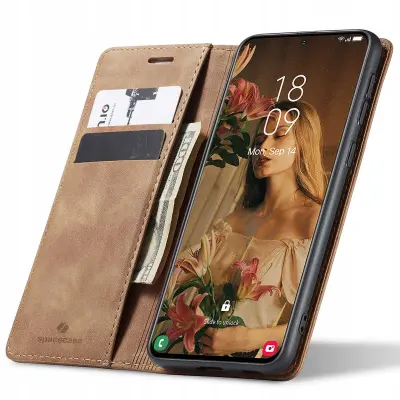 SPACECASE OVITEK GALAXY S21 USNJENA DENARNICA ZA TELEFON RJAV