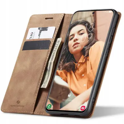 SPACECASE ETUI DENARNICA ZA GALAXY S21 FE USNJEN ETUI RJAV