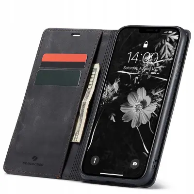 SPACECASE DENARNICA ZA IPHONE 11 OVITEK USNJEN OVITEK ČRN