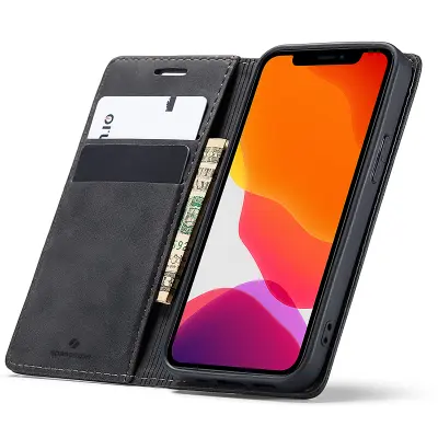 SPACECASE OVITEK DENARNICA ZA IPHONE 12 MINI ČRNO USNJENO