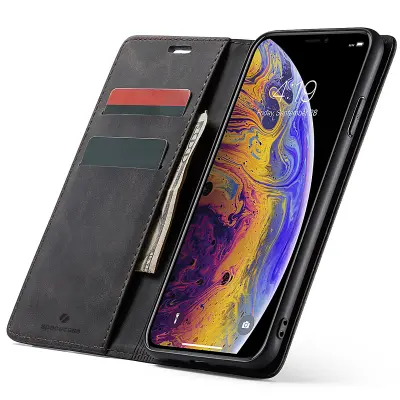 SPACECASE OVITEK DENARNICA ZA IPHONE XS MAX ČRNO USNJENO
