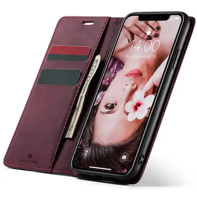 SPACECASE OVITEK DENARNICA ZA IPHONE XR USNJENI OVITEK ZA TELEFON RDEČ