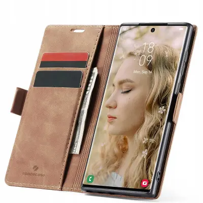 SPACECASE ETUI DENARNICA ZA GALAXY S22 ULTRA USNJEN SVETLO RJAV