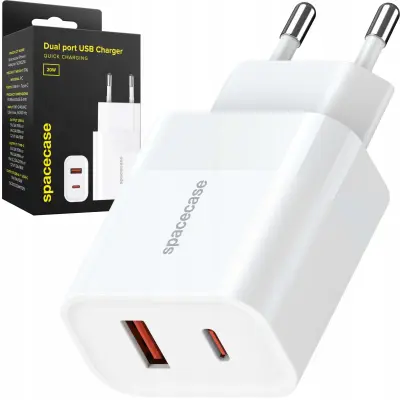 SPACECASE USB POLNILEC 20W SC002W BEL ZA TELEFONE ZA IPHONE SAMSUNG