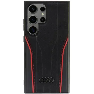 AUDI PRAVO USNJE ZA MAGSAFE OVITEK ZA SAMSUNG GALAXY S24 ULTRA ČRNO-RDEČE