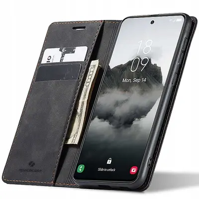 SPACECASE ETUI ZA DENARNICO GALAXY S24+ USNJEN ETUI ČRN