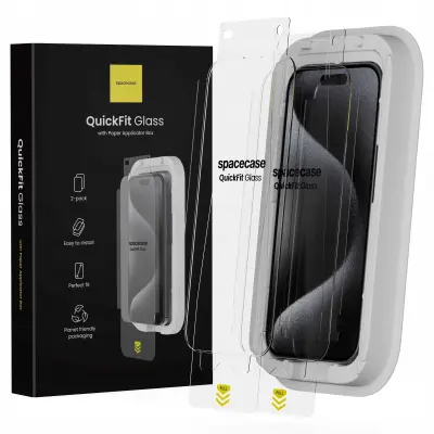 SPACECASE QUICKFIT KALJENO STEKLO ZA IPHONE 15 PRO ZAŠČITNO 9H