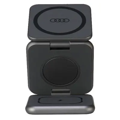 INDUKCIJSKI POLNILEC AUDI 3-V-1, ZLOŽLJIV ZA TELEFONE, ETUIJE, TABLICE, SIV