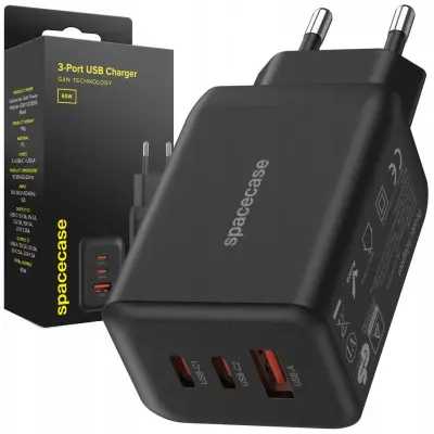SPACECASE USB C POLNILEC 65W GAAN ZA TELEFONE IN PRENOSNIKE ČRN