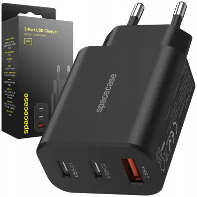 SPACECASE USB C POLNILEC 30W GAN ZA TELEFONE ZA IPHONE SAMSUNG ČRN