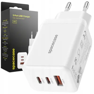 SPACECASE USB POLNILEC 65W GAŃ SC009W ZA TELEFONE ZA IPHONE SAMSUNG BEL