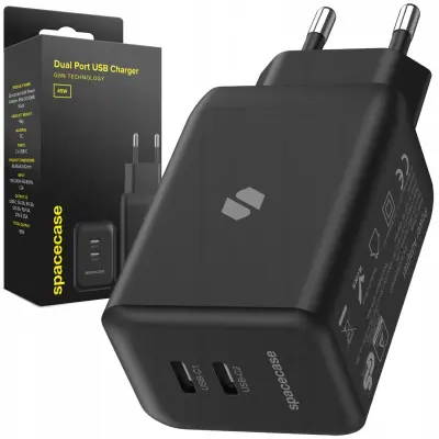 SPACECASE USB POLNILEC 45W GUN ZA TELEFONE TIP C SC006B ČRN